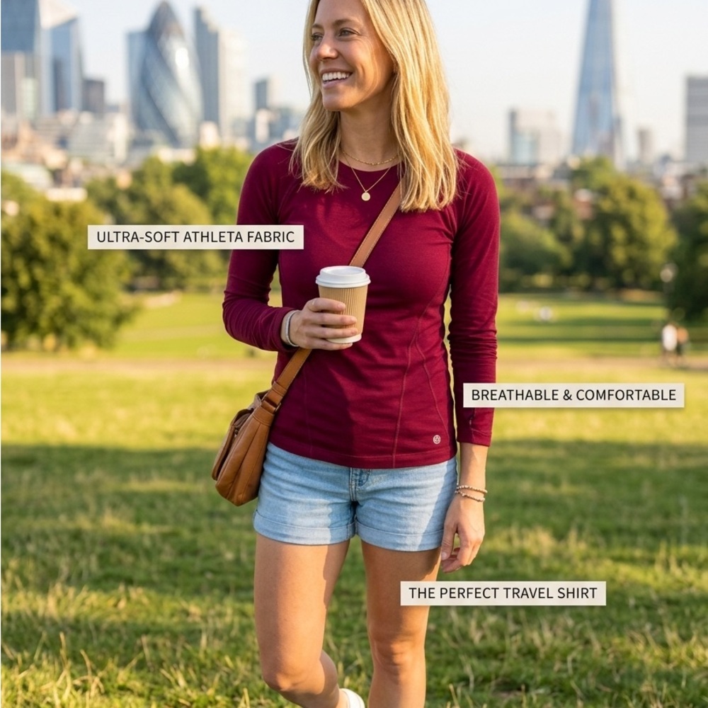 Athleta Women's Seamless Long-Sleeve Tee in Burgundy Color Textured XS Size